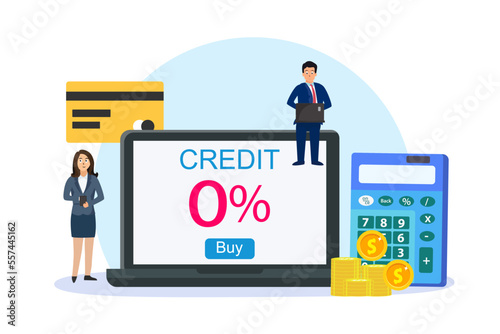 Businessman with online zero percent. Interest rate financial and mortgage rates concept.