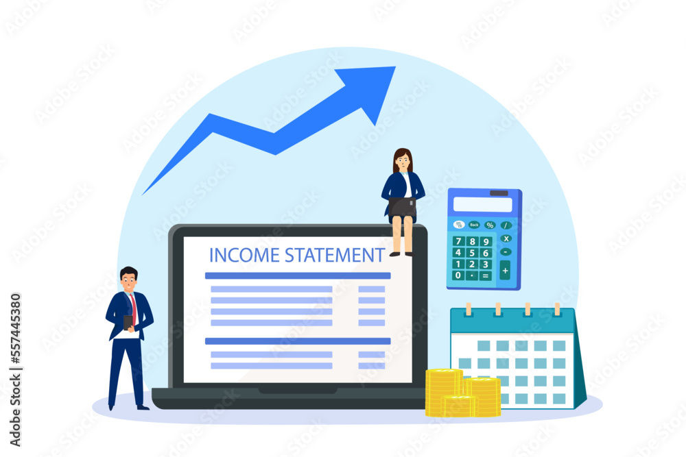 Cash flow statement form on computer screen with business people, calculator, and calendar Cash flow statement form on computer screen with business people, calculator, and calendar