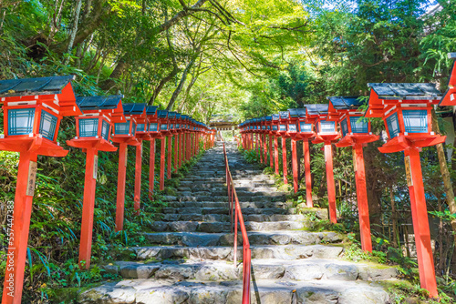 京都の貴船神社の灯籠階段