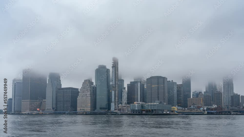 Timelapse of manhattan at foggy morning, New York City. Panning effect. Timelapse of manhattan at foggy morning, New York City. Panning effect.
