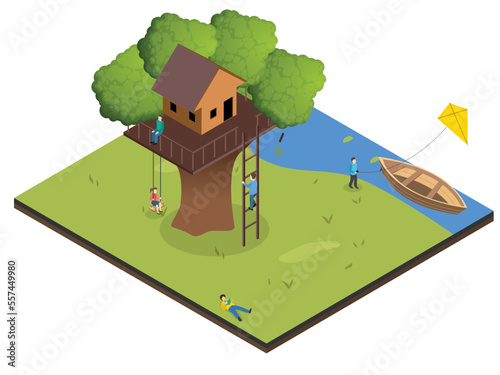 Tree house isometric 3d vector concept