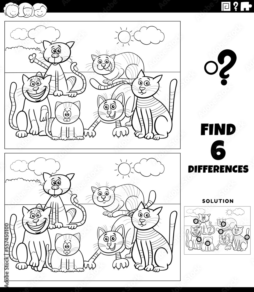 differences task with cartoon cats coloring page differences task with cartoon cats coloring page