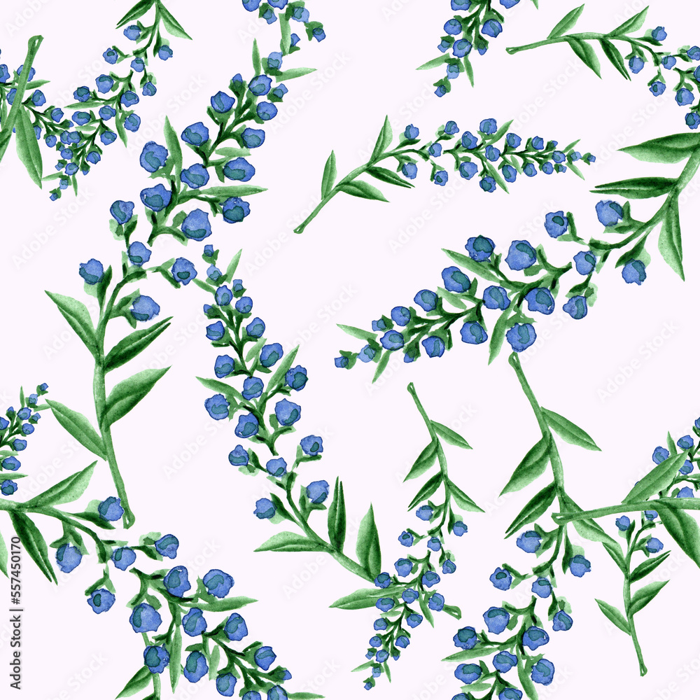 Watercolor floral twigs in a seamless pattern. Can be used as fabric, wallpaper, wrap.