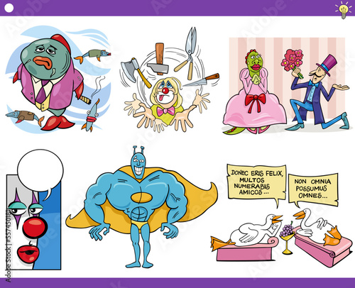 cartoon concepts or metaphors with comic characters set
