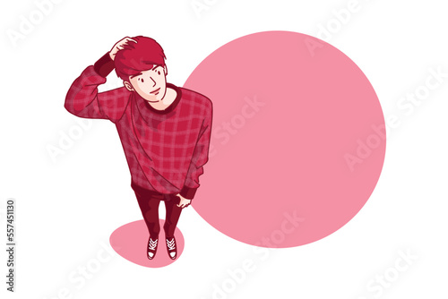 student teenager lifestyle dress up. viva magenta color trends design. vector illustration flat style on white background .