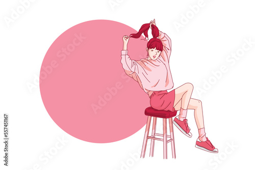 student teenager lifestyle dress up. viva magenta color trends design. vector illustration flat style on white background .