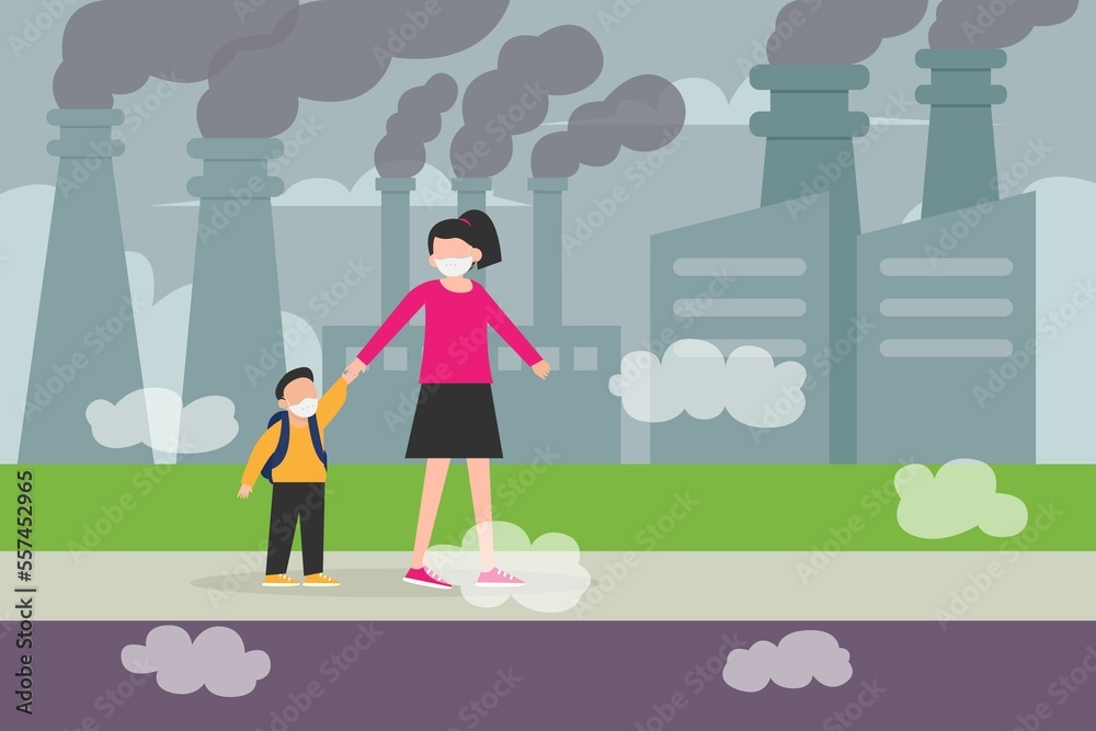 Air pollution in the city from the factory pipe Air pollution in the city from the factory pipe