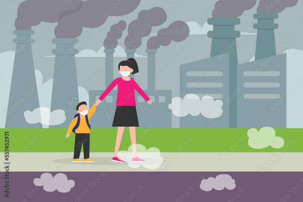 Air pollution in the city from the factory pipe Air pollution in the city from the factory pipe