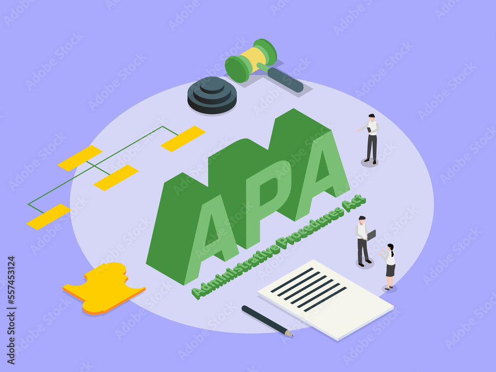 Administrative Procedures Act APA abbreviation 3D isometric vector concept - obrazy, fototapety, plakaty 