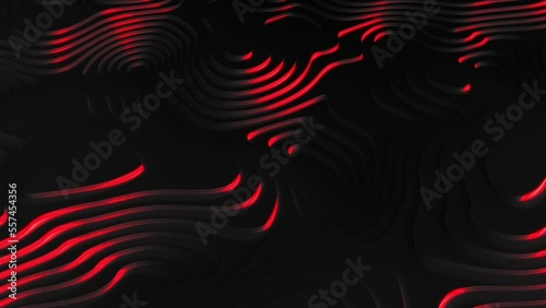Digital gaming background with 3d line scene. Motion graphic design animation for bg loop vj and web3 tech ads. 4k texture, landscape displacement abstract render. Dark environment with glow lighting