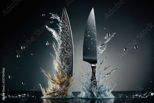 knifes with water splashes
