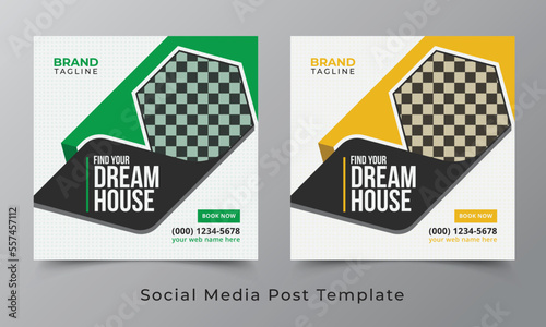 Real estate and home apartment social media post template design with square shapes	