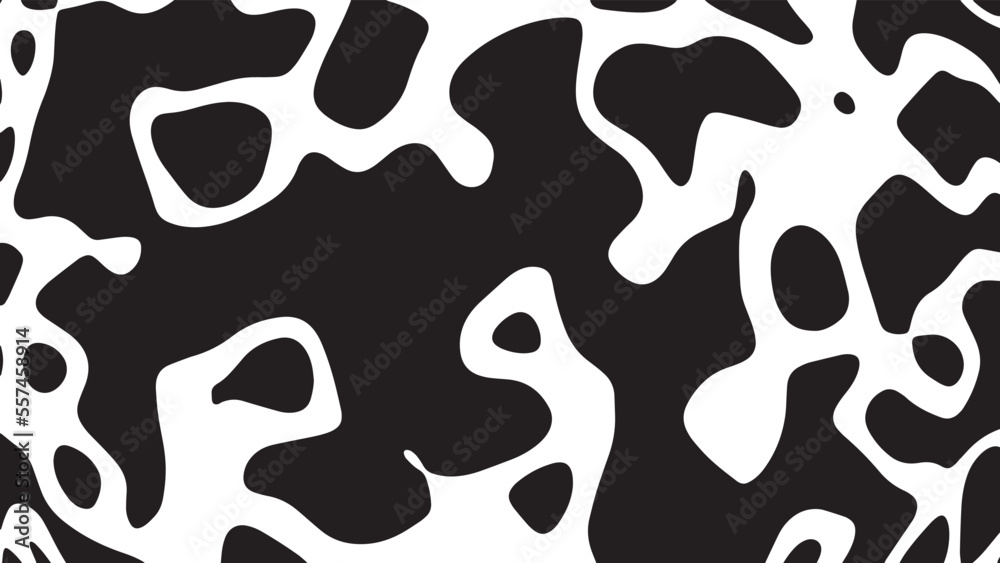 Black and white cow pattern animal skin texture. Abstract round shapes background design. Black and white cow pattern animal skin texture. Abstract round shapes background design.