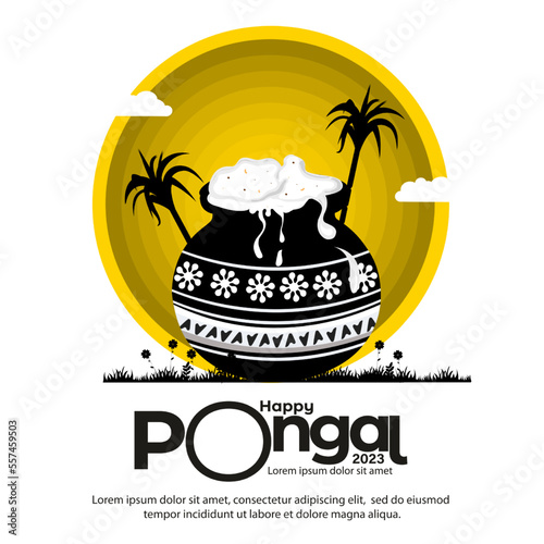 Happy Pongal South Indian harvest festival celebration banner or poster design background