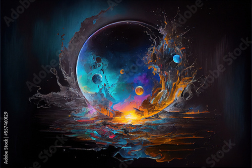 digital art  planets  universe  galaxy  abstract  ink  splash  painting