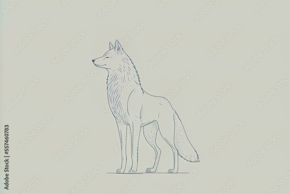 Fototapeta premium Flat design wolf outline illustration. Generative AI