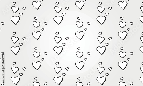 valentine hearts pattern, modern white and black design, curves and lines