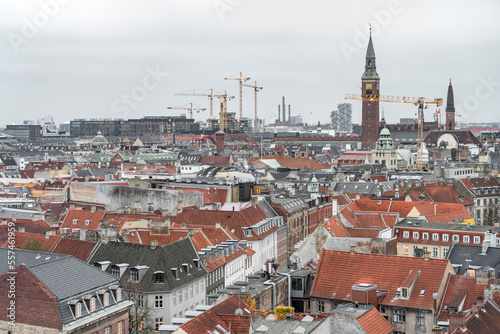 Aerial view from Copenhagen from the top of the round tower (Rundetaarn) on an overcast day - Medium 