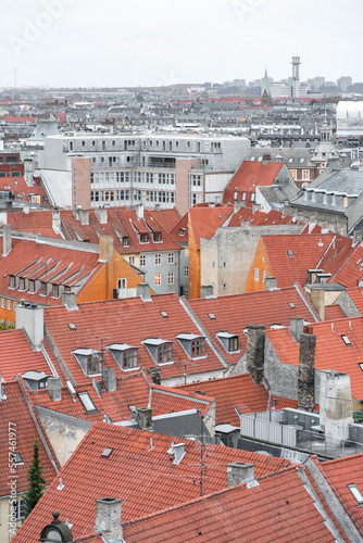 Aerial of terracotta roofs of Copenhagen - Landscape 