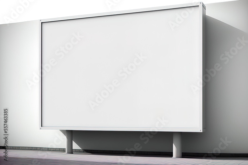 Billboard is empty. Realistic white backdrop with an empty billboard separated. Large scale city outdoor blank banner for advertising. Template for a poster promoting outdoors. Billboard without any a photo