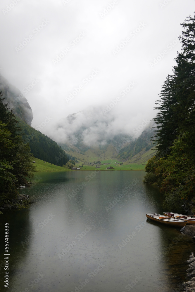 Seealpsee lake in the Appenzell Alps, Switzerland