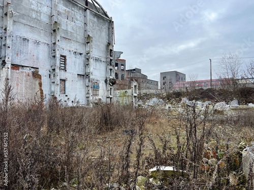 Vinnytsia Ukraine Chemist plant ruins and ruins of plant over time it looks more and more like shell hit and destroyed everything around there are no people no life only grass sprouts on bricks