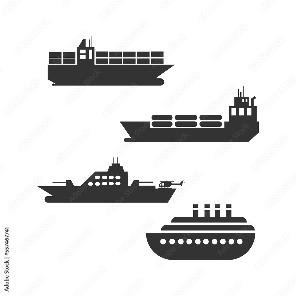 Ship icon. Set line and background vector ilustration.