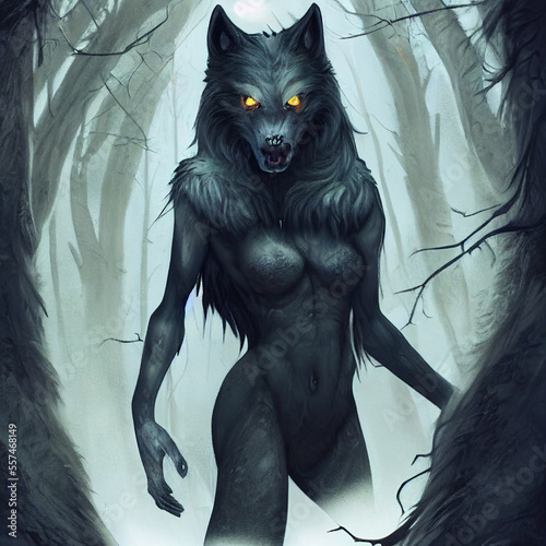 Photo Scary female werewolf in the forest