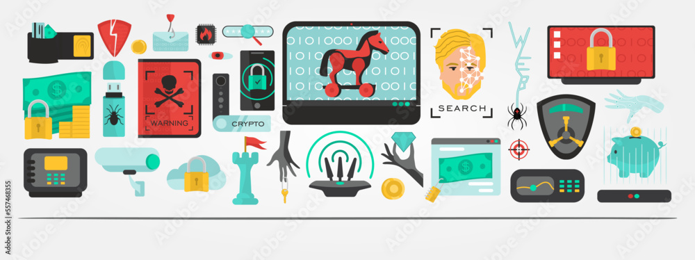 25 modern flat icons set of cyber security, network technology, web development, digital marketing, electronic devices, isolated vector illustration
