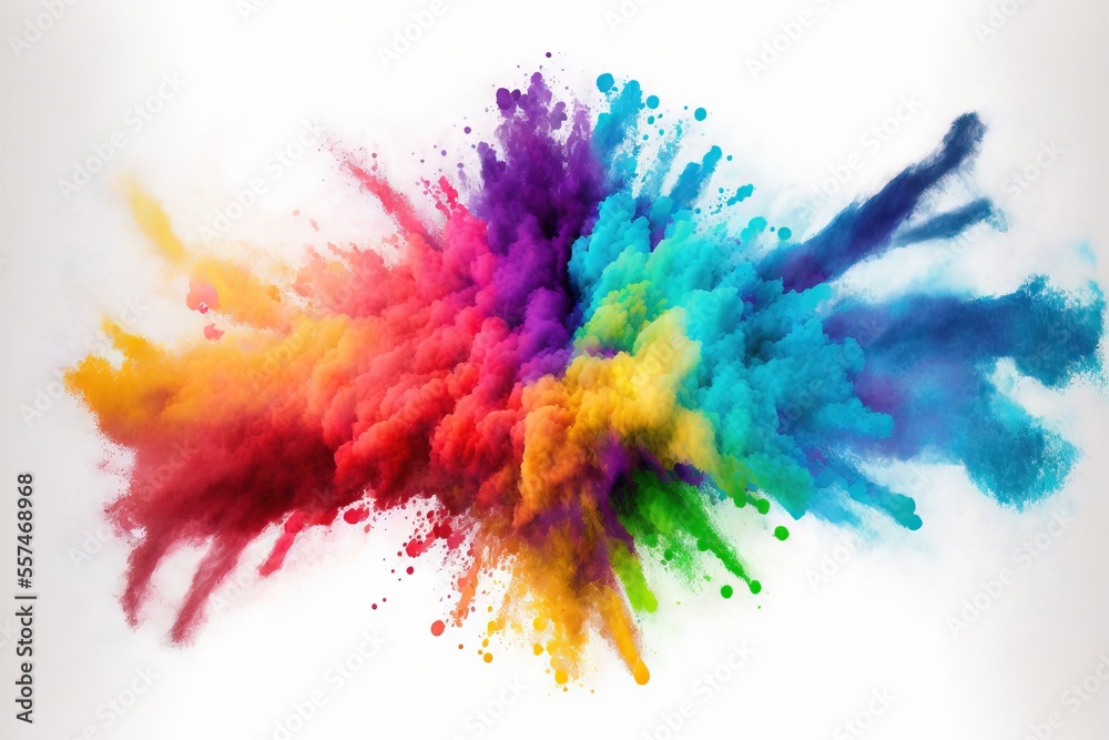 a multicolored explosion of powder on a white background with a white background and a white background with a white border. - obrazy, fototapety, plakaty 