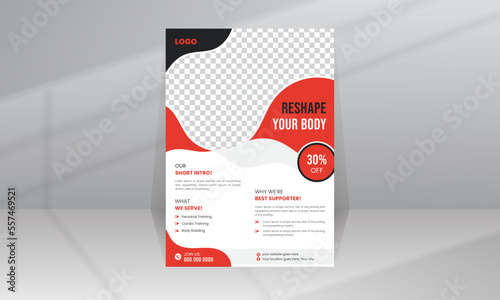 Reshape Body building by workout and fitness Gym health muscle promotion flyer template