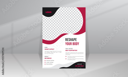 Reshape Body building by workout and fitness Gym health muscle promotion flyer template