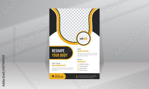 Reshape Body building by workout and fitness Gym health muscle promotion flyer template