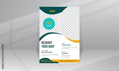 Reshape Body building by workout and fitness Gym health muscle promotion flyer template