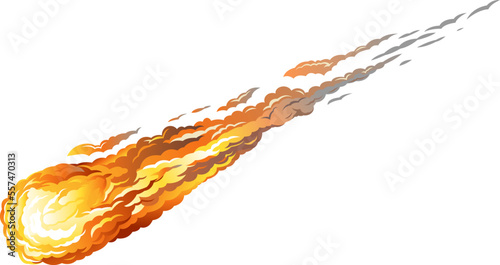 Falling asteroid with long fiery tail isolated on white, dangerous natural phenomenon