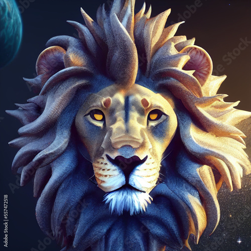 Magical lion head in space. Spirit animal