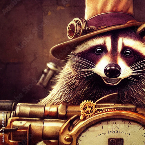 Steampunk raccoon portrait retrofuturist photo