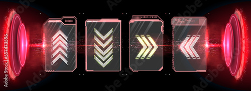 interface elements. futuristic abstract HUD frame screen, button, loading, text isolated on black background. GUI elements for game. Data information infographic. Vector