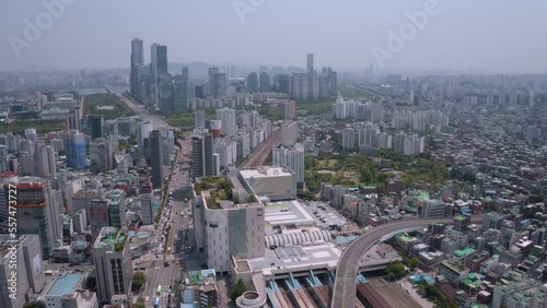 [korea drone footage] Seoul city landscape,, Yeongdeungpo, Commercial District photo