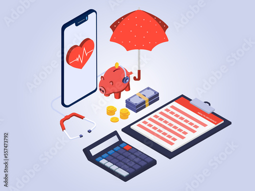 Health insurance isometric 3d flat design vector concept