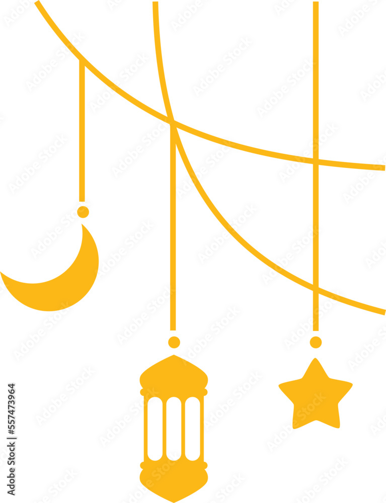Ramadan corner border with stars, crescent moon and lantern flat illustration Ramadan corner border with stars, crescent moon and lantern flat illustration