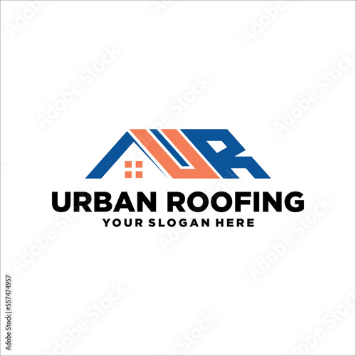 UR Letter with Roofing Real Estate vector logo design template. House abstract concept icon.