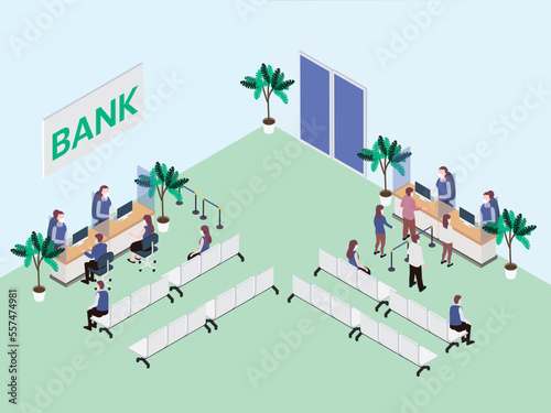 Office bank interior with visitors