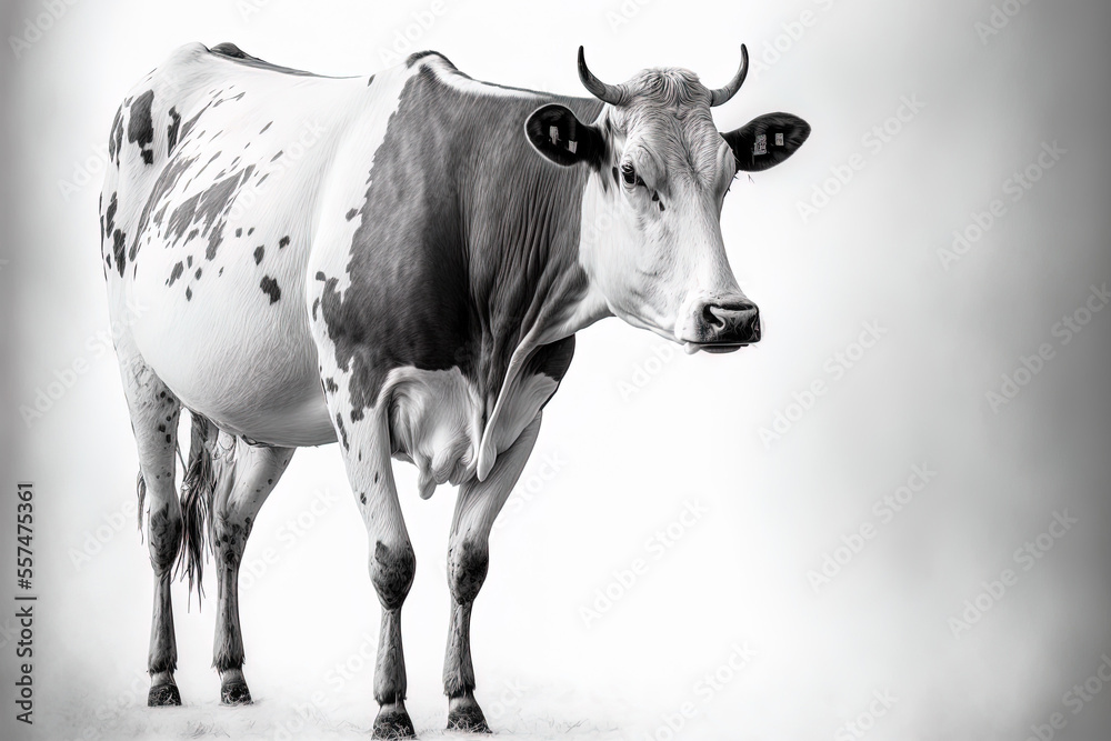 solitary cow on a white background. Generative AI