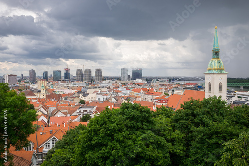 Panorama of old city in Bratislava with St. Martin's cathedral, Slovakia