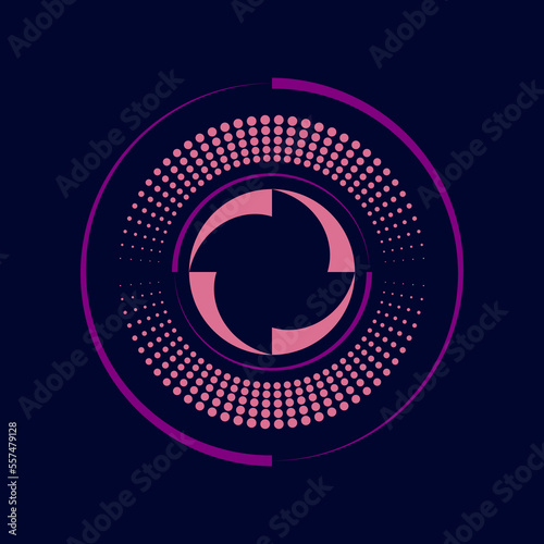 Pink and violet dots and lines in circle form. Geometric art. Design element for border frame, round logo, blackout tattoo, sign, symbol, social media, prints, template, pattern and backdrop