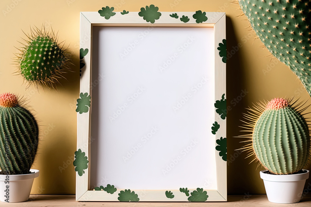frame with cactus embellishment. Generative AI frame with cactus embellishment. Generative AI