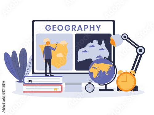 Student learns geography on the computer
