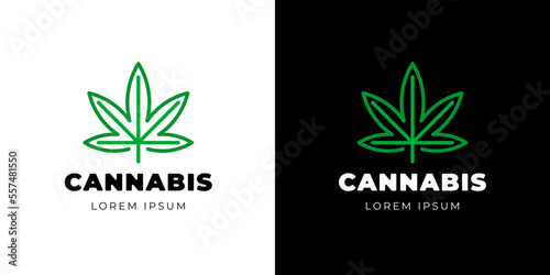 CBD hemp oil of medical cannabis logo concept. Marijuana leaf natural product linear logotype design template. Medicinal green cannabidiol herb emblem. Vector eps badge