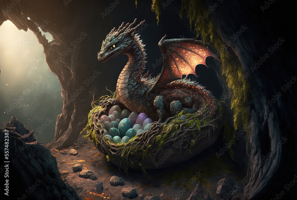 dragon guarding nest full of eggs dragon guarding nest full of eggs